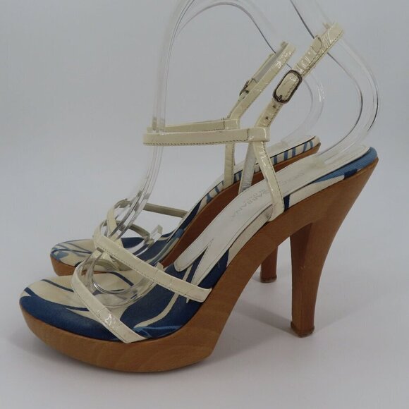Dolce & Gabbana 38 EU 8 US Patent Strappy Wood Platform Heel Sandals Italy - Picture 5 of 16